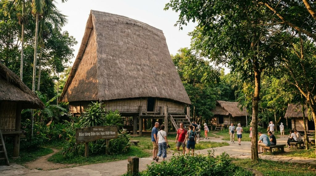 Vietnam Museum of Ethnology Hanoi — Traditional Bahnar stilt house in the outdoor garden of the Vietnam Museum of Ethnol