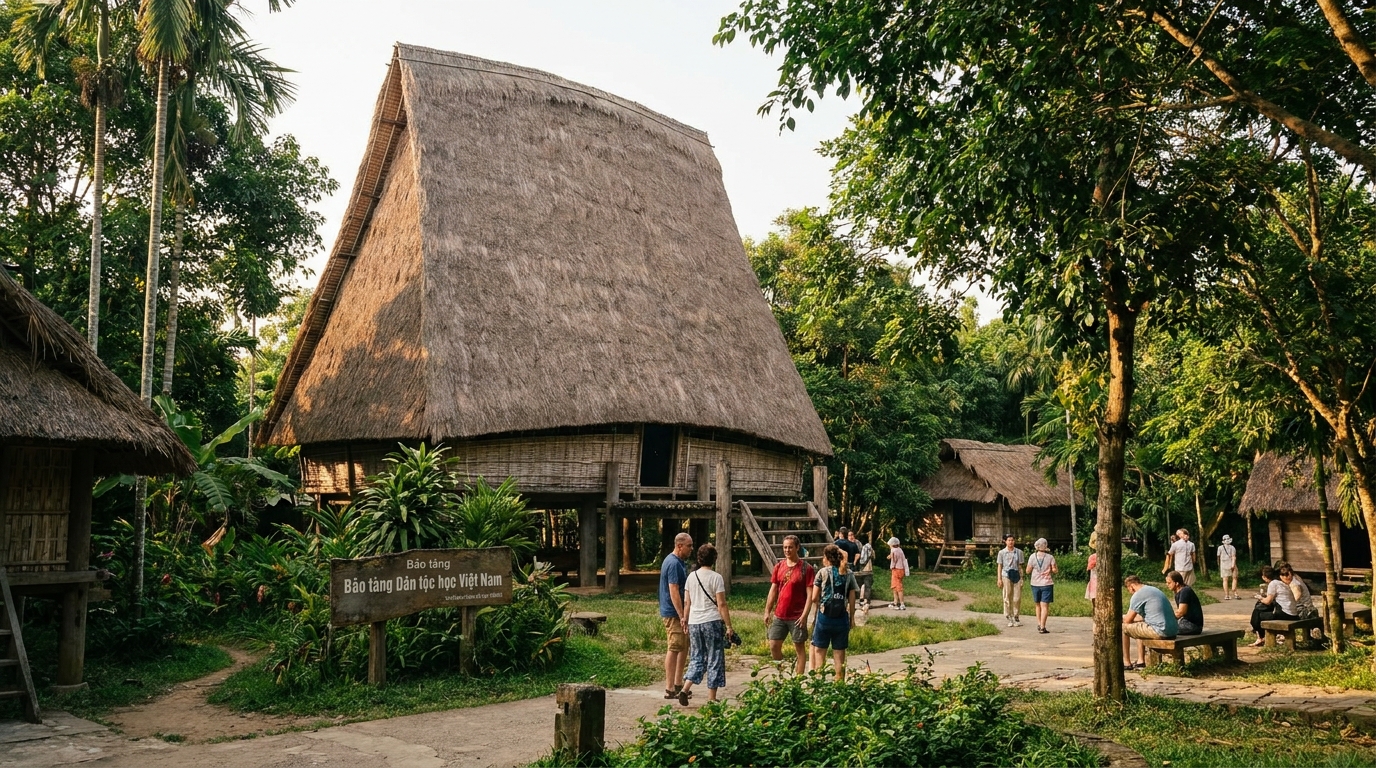 Vietnam Museum of Ethnology Hanoi — Traditional Bahnar stilt house in the outdoor garden of the Vietnam Museum of Ethnol