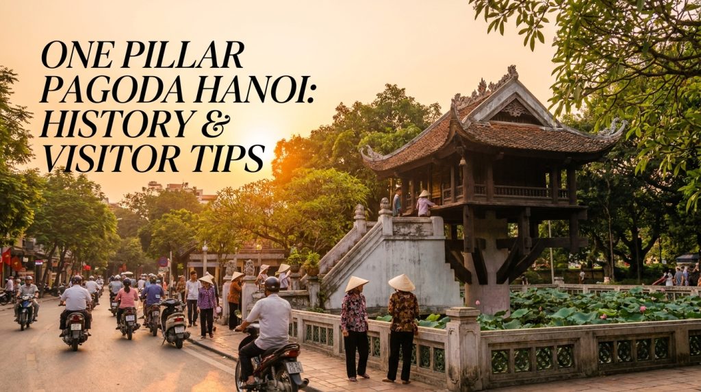One Pillar Pagoda Hanoi — One Pillar Pagoda Hanoi rising on a single stone column above a lotus pond at sunrise