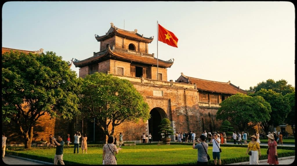 Imperial Citadel of Thang Long Hanoi — Doan Mon gate at the Imperial Citadel of Thang Long Hanoi at sunset with Vietname