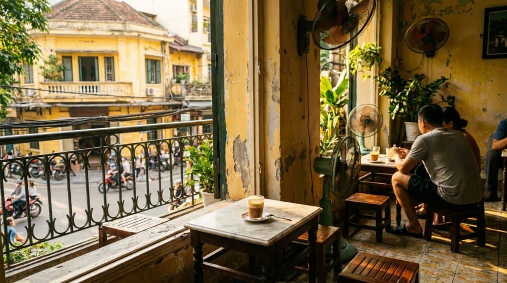 Best Cafes in Hanoi — Egg coffee on a marble table at one of the best cafes in Hanoi's Old Quarter