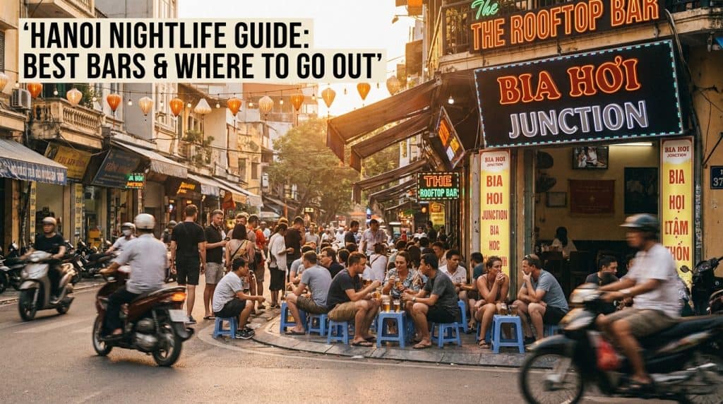 Hanoi Nightlife — Foreign tourists drinking bia hoi on Ta Hien Beer Street — the heart of Hanoi nightlife in the Old Qua