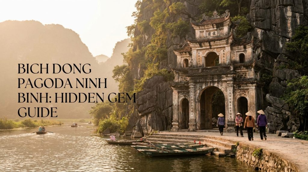 Bich Dong Pagoda Ninh Binh — Bich Dong Pagoda Ninh Binh nestled between towering limestone karst cliffs with traditional
