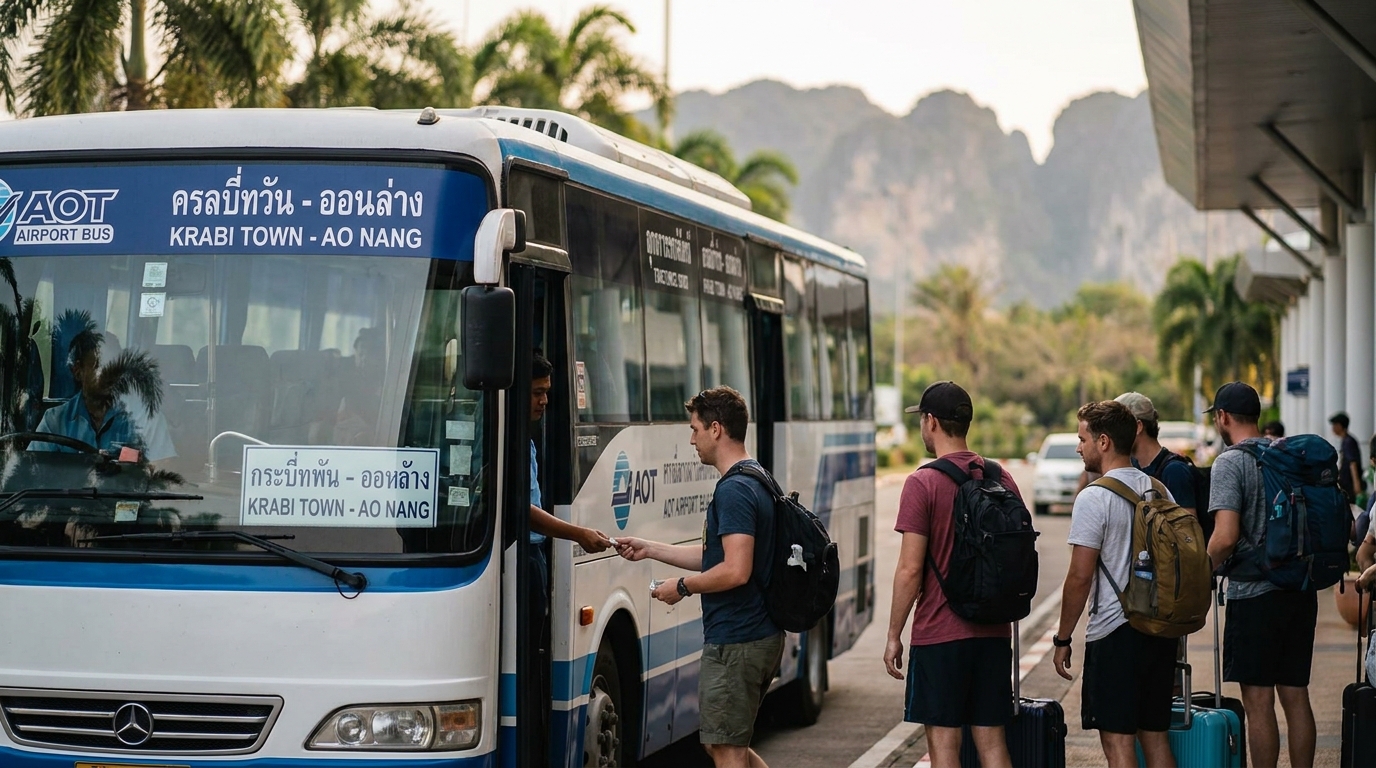 Taking the AOT Public Bus: Cheapest Krabi Airport Transfer - getting to and around krabi airport transfer guide
