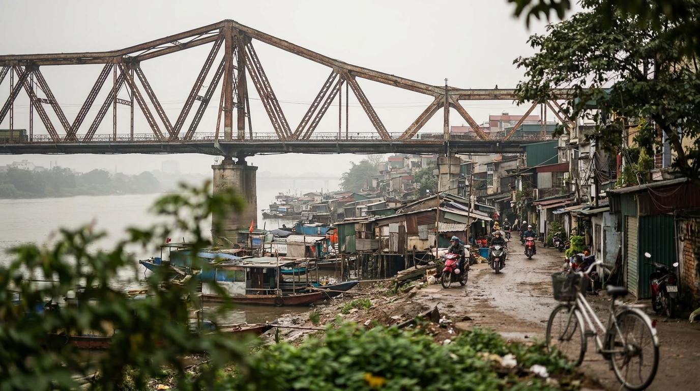 Long Bien Bridge and the Riverside Neighborhoods Below - hidden gems hanoi