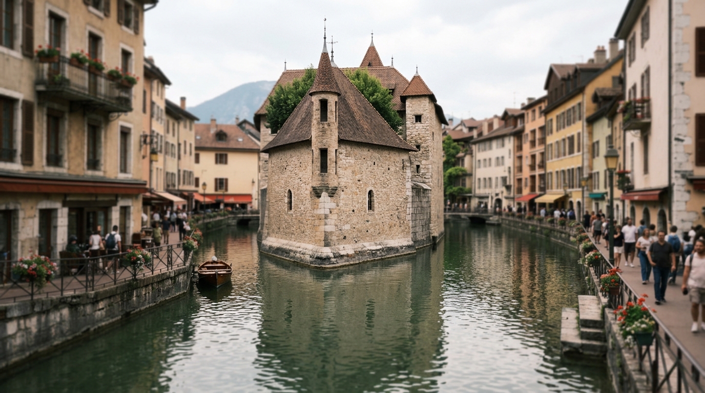 Palais de l'Isle Annecy island prison canal medieval - in annecy travel guide