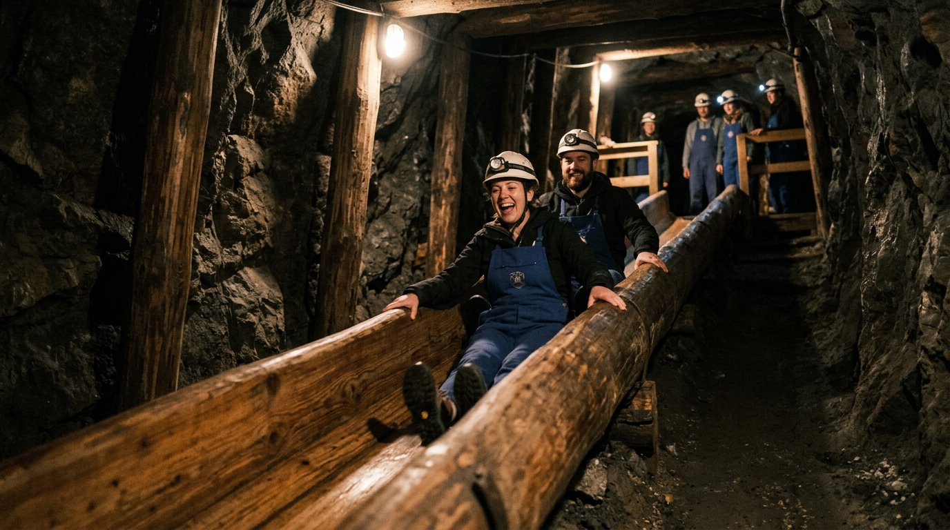 Hallstatt salt mine underground wooden slide tour - in hallstatt budget guide