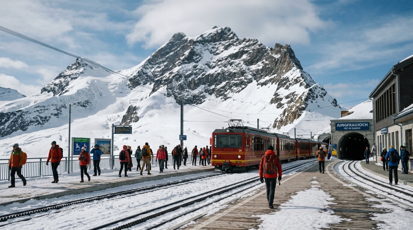 Jungfraujoch Top of Europe train station snow alpine 3454m - in lauterbrunnen travel guide