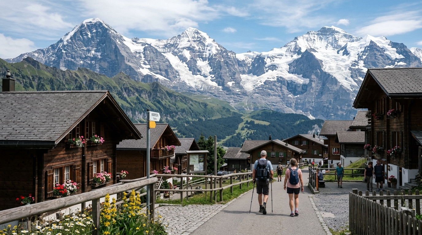 Murren car-free village Switzerland Eiger Jungfrau mountain views - in lauterbrunnen travel guide