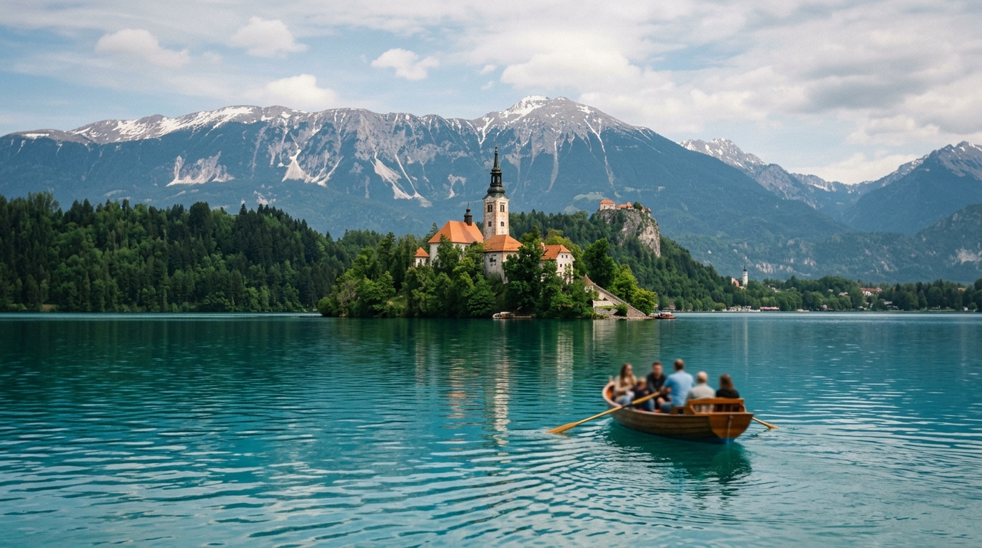 Lake Bled Slovenia island church turquoise water - in ljubljana travel guide