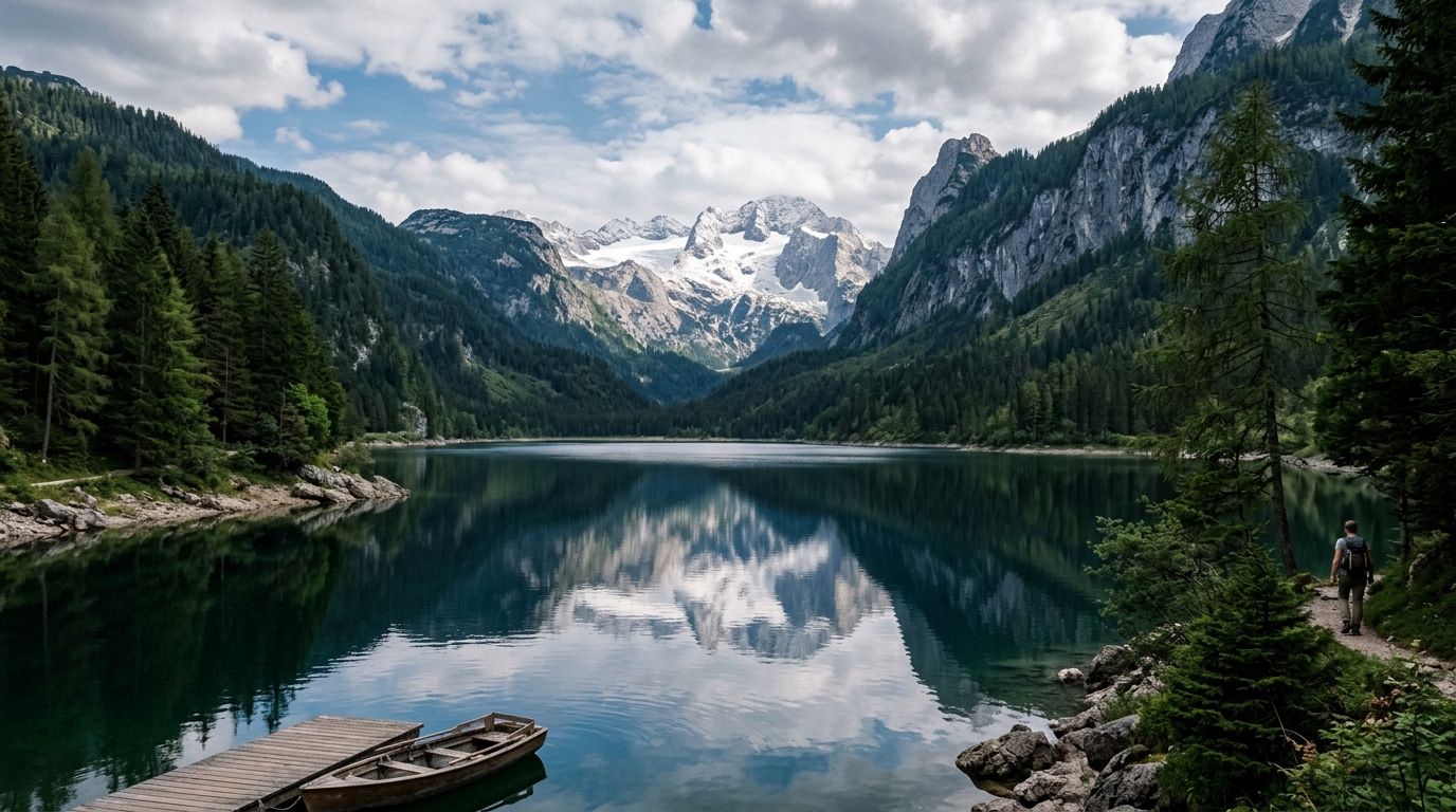 Gosausee lake with Dachstein glacier reflection Austria