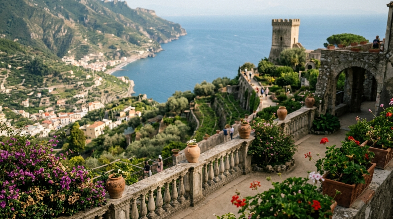 Ravello Villa Rufolo gardens overlooking the Amalfi Coast