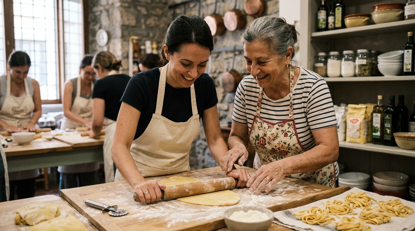 Fresh pasta being made by hand in a Rome cooking class in best things to do in rome