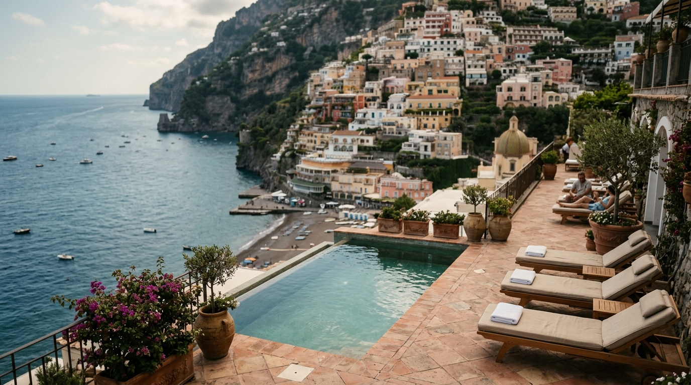 Positano cliffside hotel with terrace and sea view pool