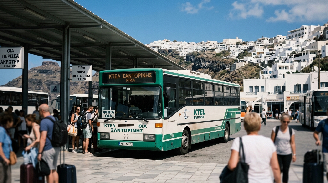 KTEL bus at Fira central bus station Santorini Greece