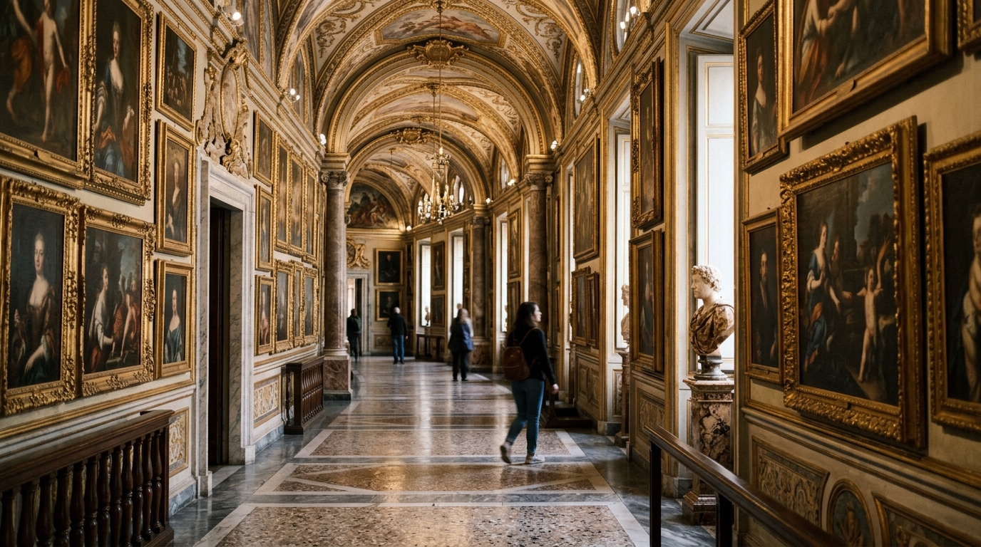 Palazzo Doria Pamphilj ornate gallery corridor with framed paintings in best things to do in rome