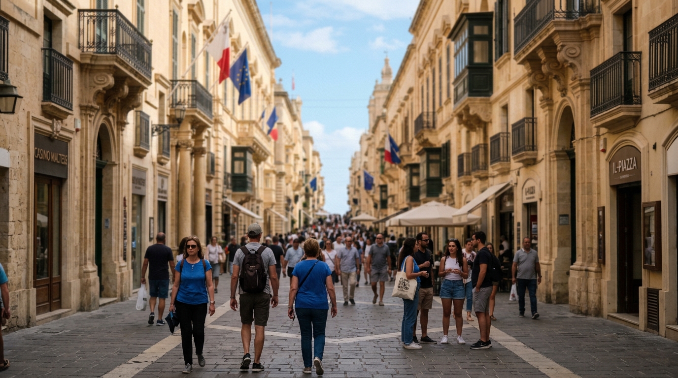 Street of the Republic Valletta with limestone baroque buildings pedestrianized main street Malta in valletta travel guide