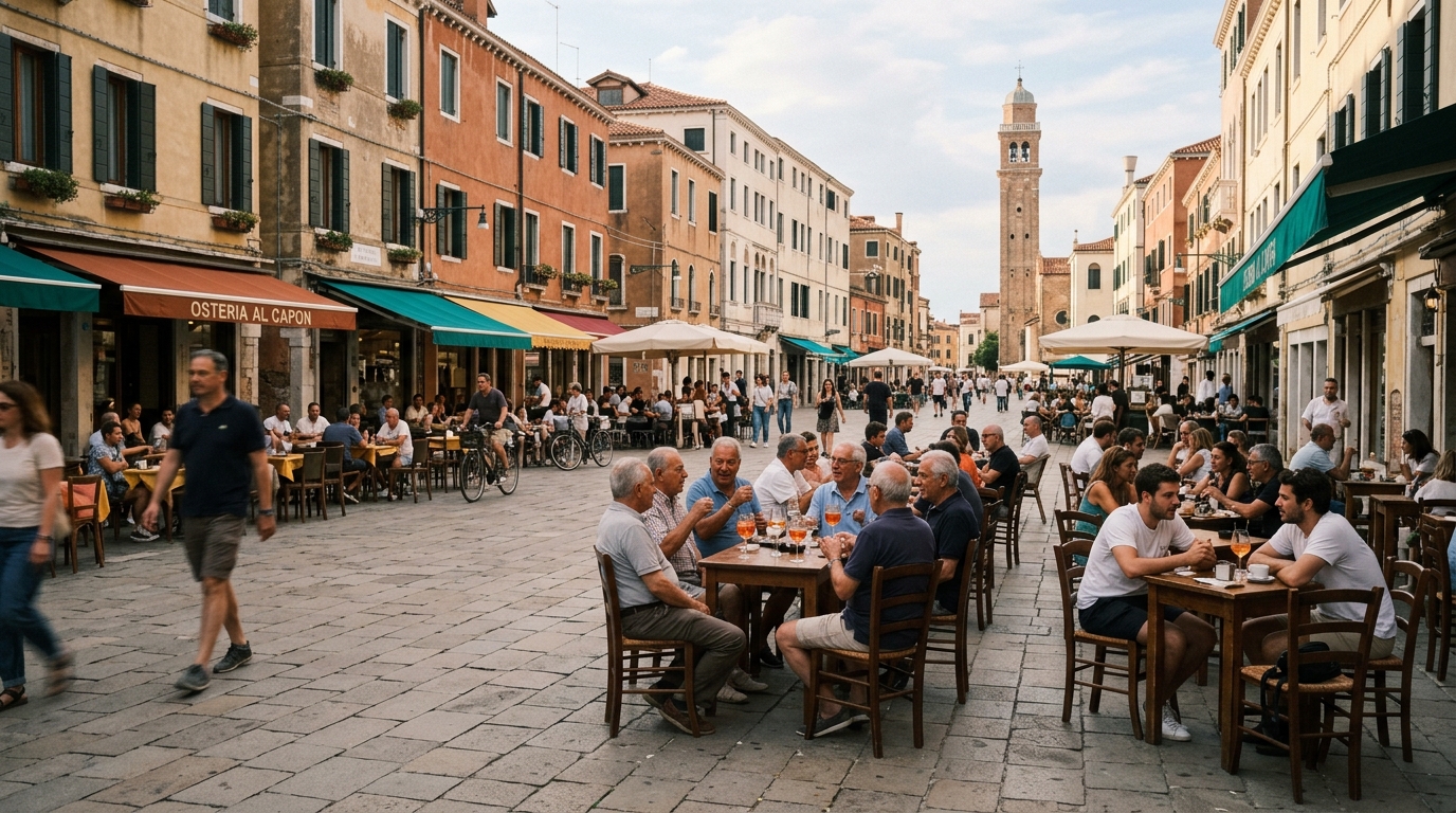 Campo Santa Margherita in Dorsoduro Venice with outdoor seating and locals relaxing in the square in best things to do in venice