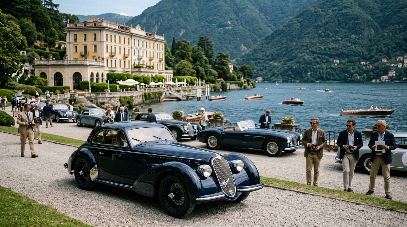 Concorso d'Eleganza vintage cars on Villa d'Este grounds Lake Como