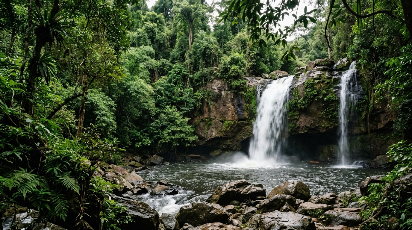 Haew Suwat waterfall in Khao Yai National Park surrounded by lush jungle - haew suwat waterfall khao yai national park in bangkok day trips