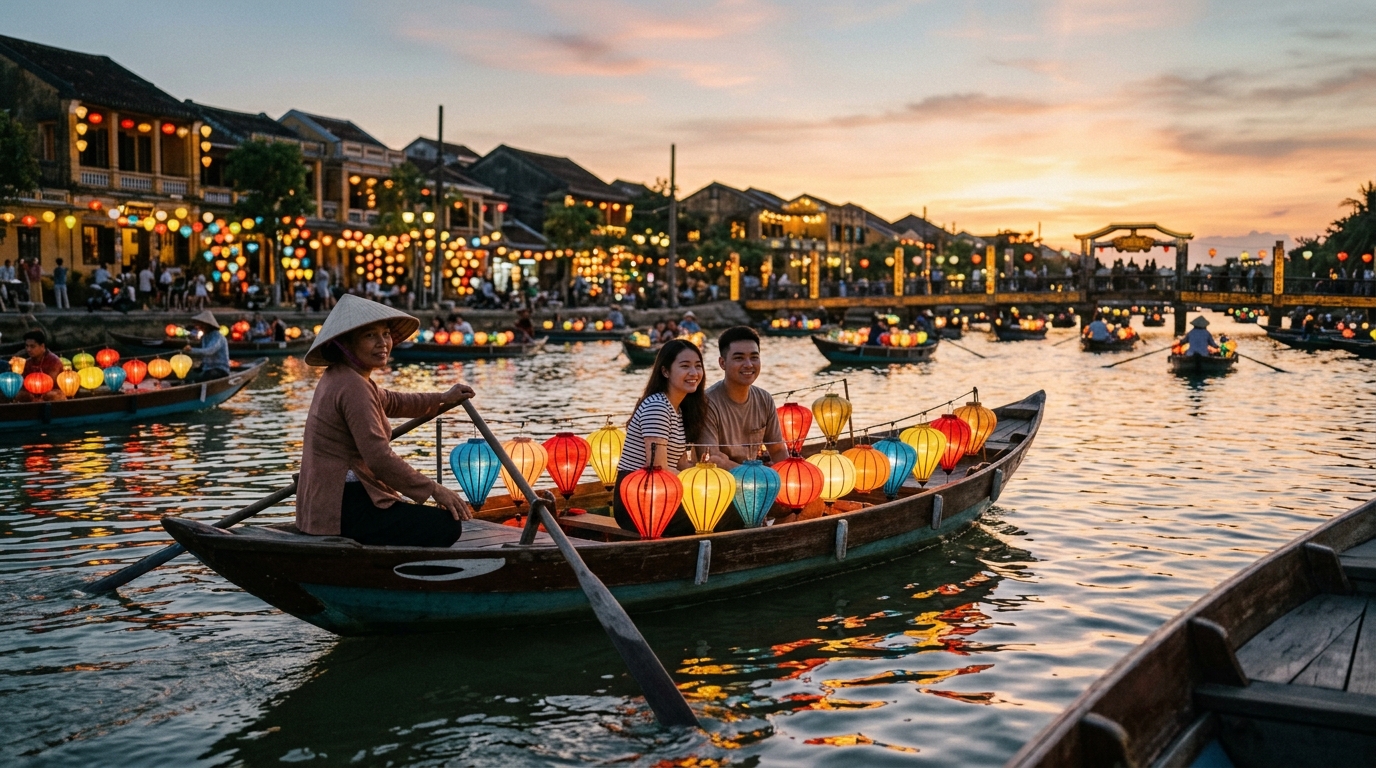 Hoi An lantern boat ride on Thu Bon River at sunset – how many days in hoi an boat ride in how many days in hoi an