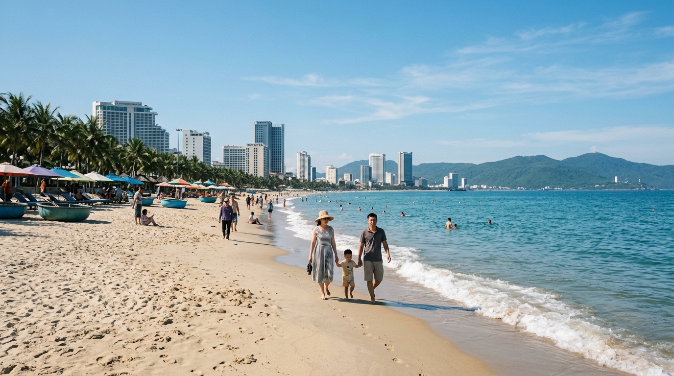 Da Nang My Khe Beach clear sunny day with blue water – best time to visit da nang dry season in best time to visit da nang