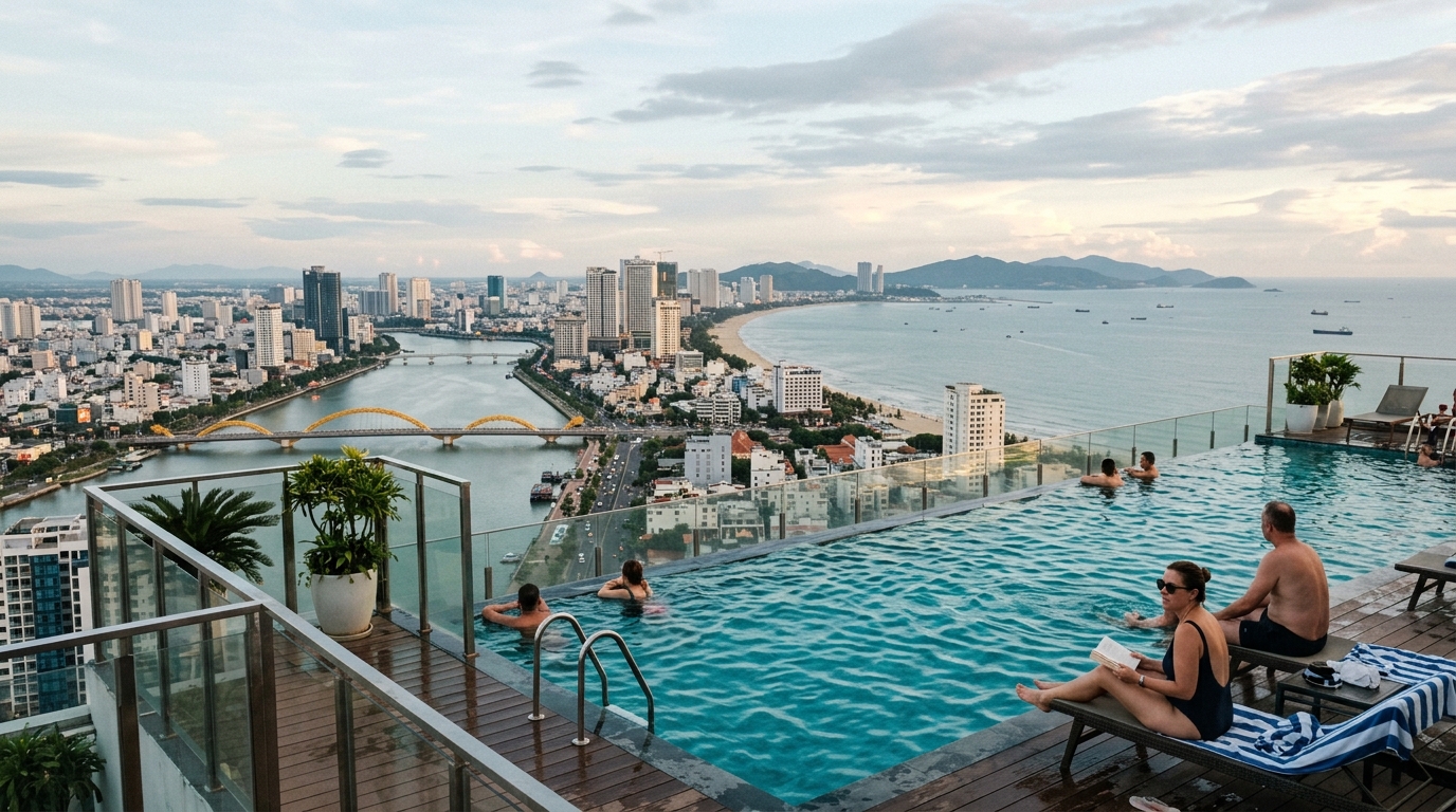 Belle Maison Parosand Da Nang rooftop pool with city and sea view – da nang hotels mid-range in da nang hotels