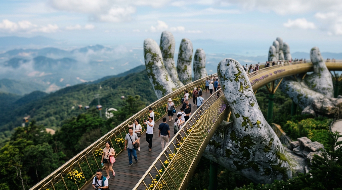 Da Nang Golden Bridge at Bana Hills held by giant stone hands – da nang travel guide bana hills in da nang travel guide