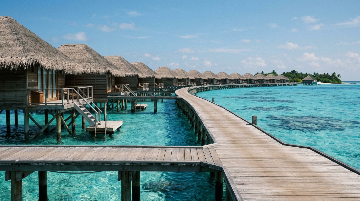 Maldives overwater bungalows turquoise water