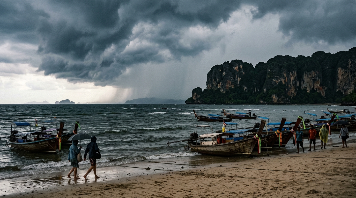 Wet season afternoon storm rolling over Andaman Sea at Ao Nang – best time to visit krabi wet season in best time to visit krabi