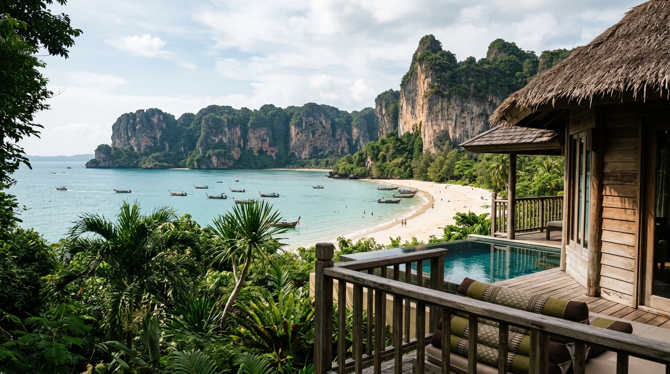 Rayavadee resort villa overlooking Phra Nang Beach Krabi with limestone cliffs – krabi hotels luxury rayavadee in krabi hotels
