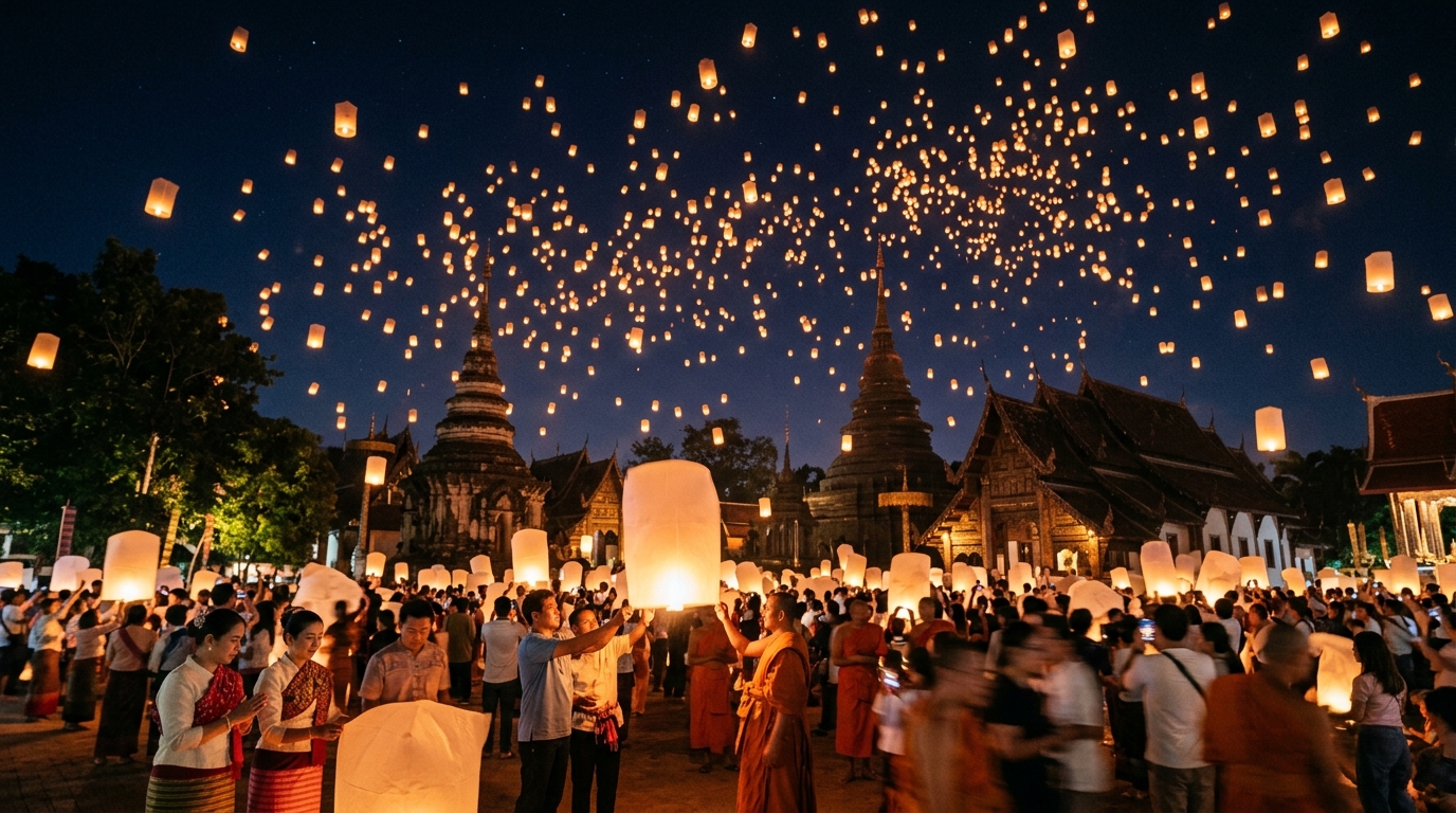 Chiang Mai Yi Peng lantern festival night sky