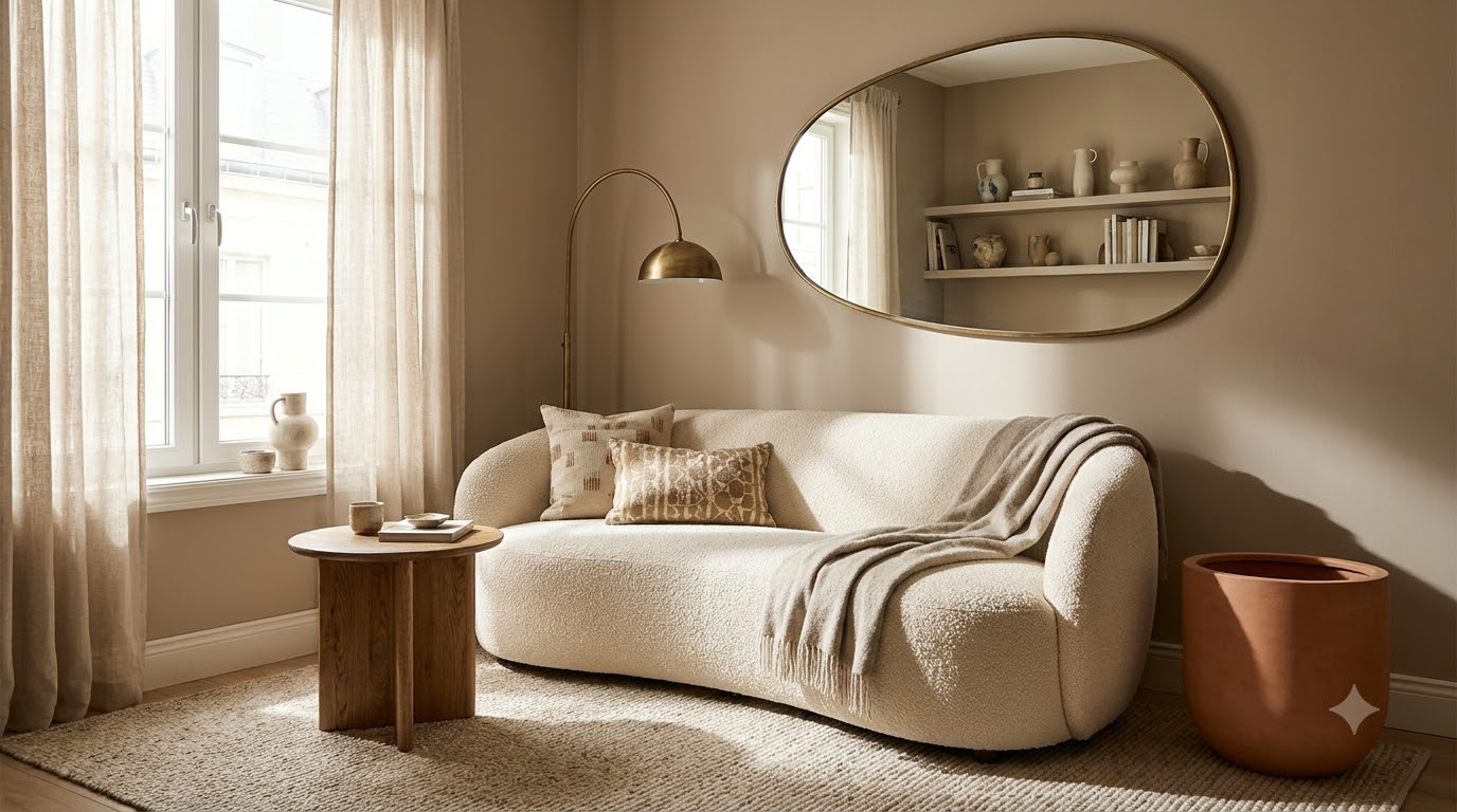 7. Curved Furniture for Tight Corners — Best 23 Aesthetic Tiny Apartment Ideas Under 500 Sq Ft (2026)