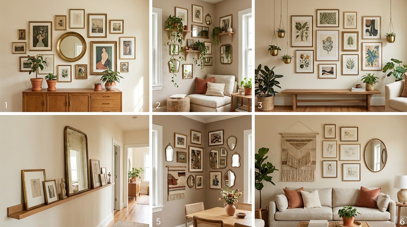 Six Eclectic Gallery Wall Layouts That Work — Eclectic Gallery Wall Ideas: Mix Art, Plants and Mirrors