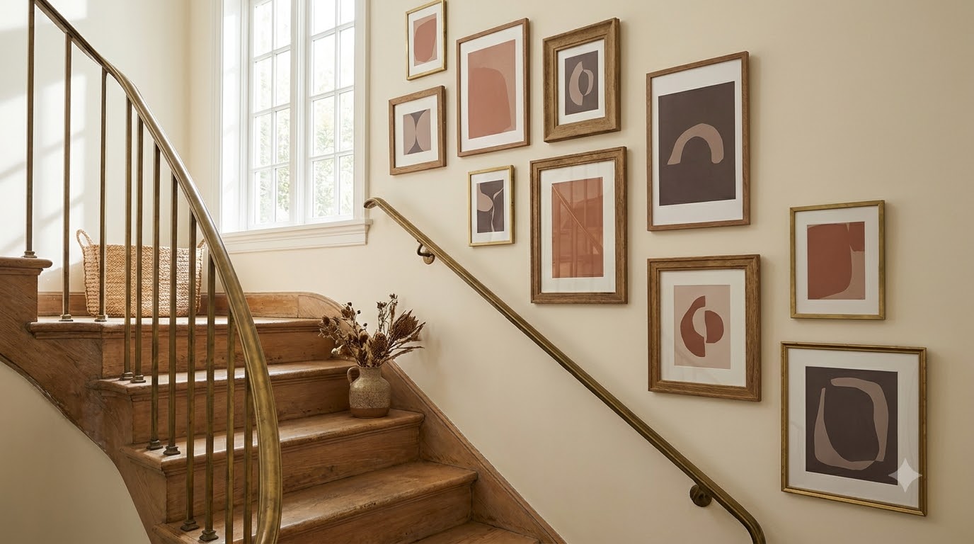 7. Single-Color Print Run — Staircase Gallery Wall Ideas: 15 Layouts That Work