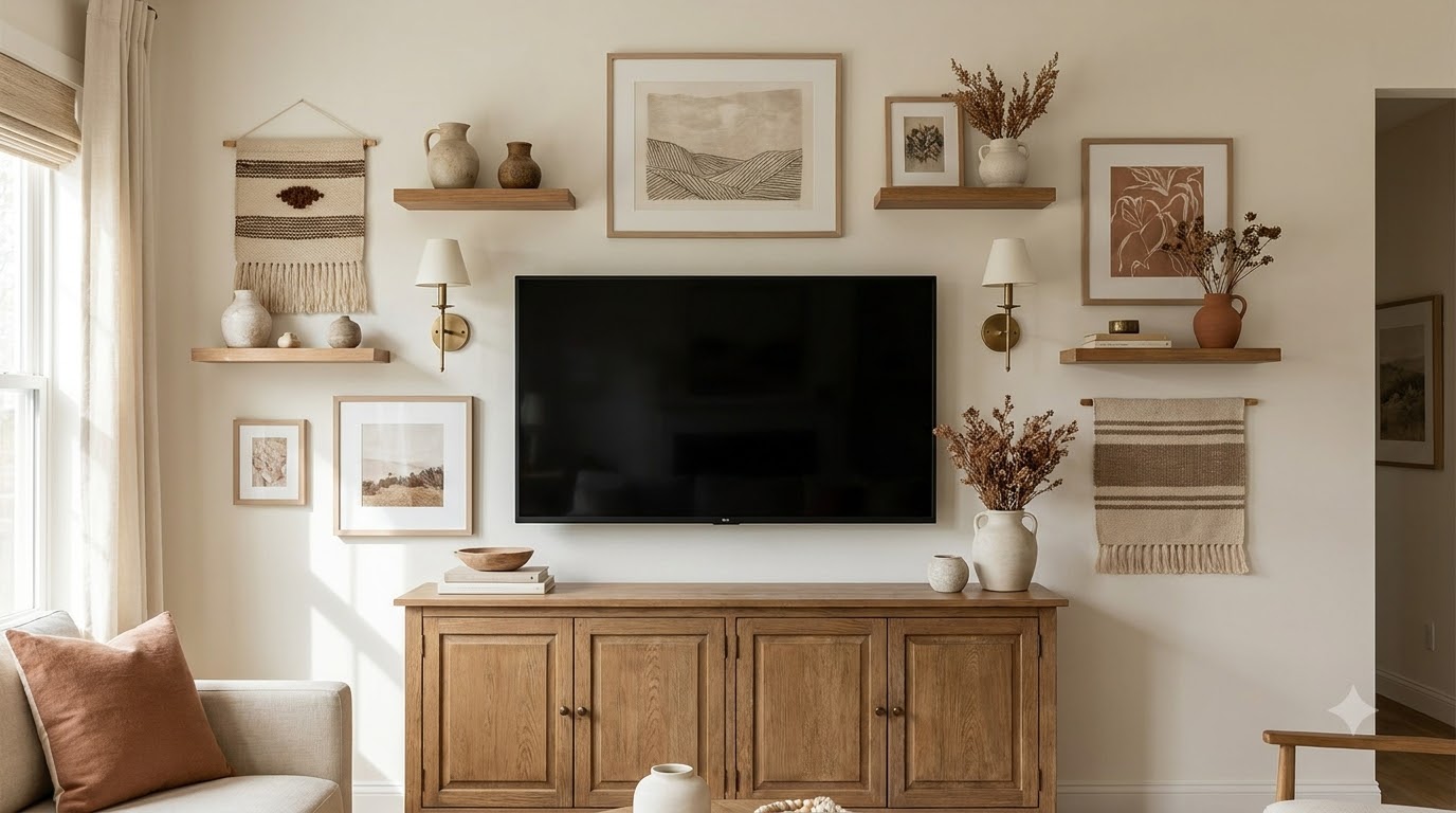 Work Around a TV With a Balanced Gallery Wall — Aesthetic Gallery Wall Setups 2026