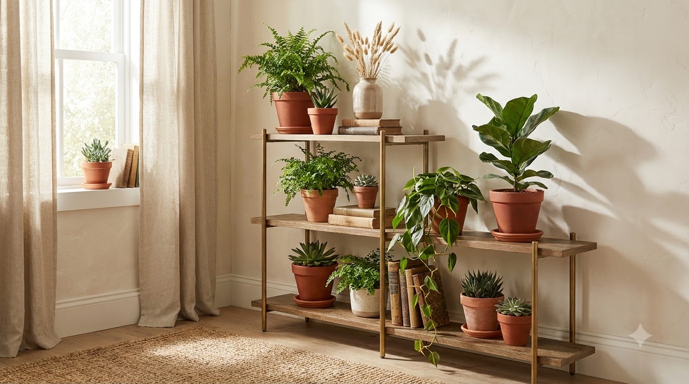 Technique 7: Create a Plant Shelf or Corner Vignette — How to Style Indoor Plants at Home: 7 Designer Techniques