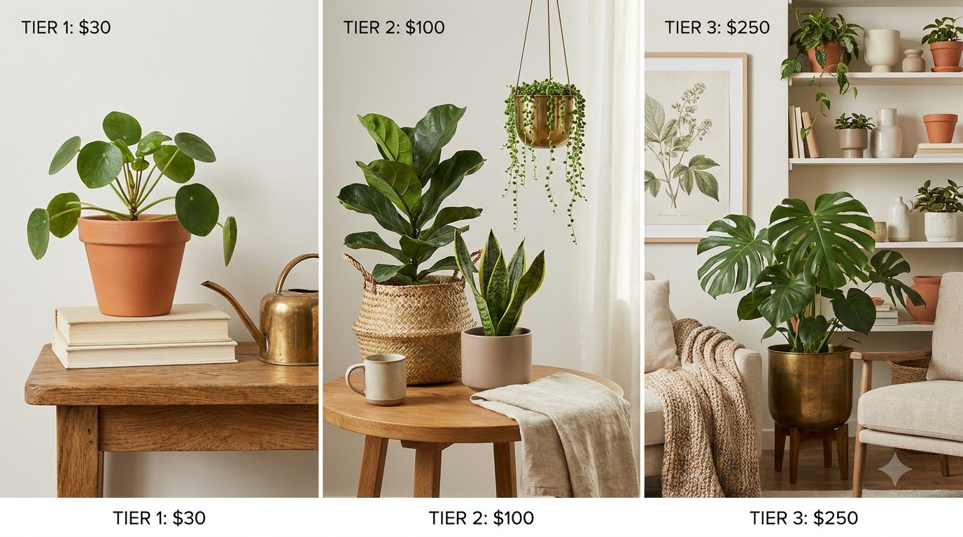 Cost Per Visual Impact: What Each Tier Gets You — Indoor Plants Home Decor Budget Tiers: $30, $100, $250 Makeover