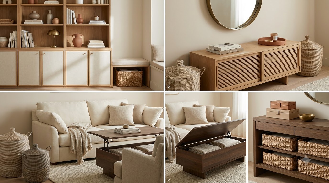 How to Make Storage Look Intentional, Not Cluttered — Best Living Room Storage Hacks for Renters (Hidden + Stylish)