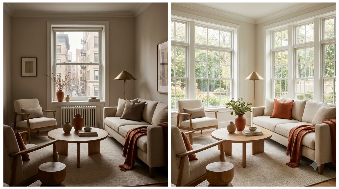 Difference 3 — Does Natural Light Actually Determine Color Strategy? — Apartment Living Room vs House Living Room: Decor