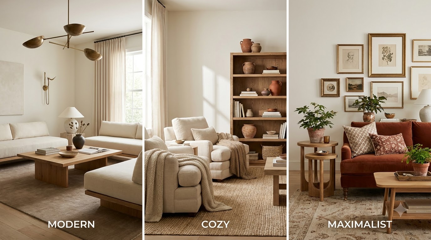How to Pick Your Style in 3 Questions — Modern vs Cozy vs Maximalist Living Room: Which Style Fits You?