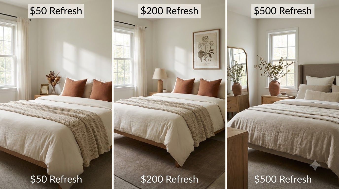 How Much Does a Bedroom Refresh Cost? — Bedroom Decor Budget: $50, $200, $500 Makeover Breakdown