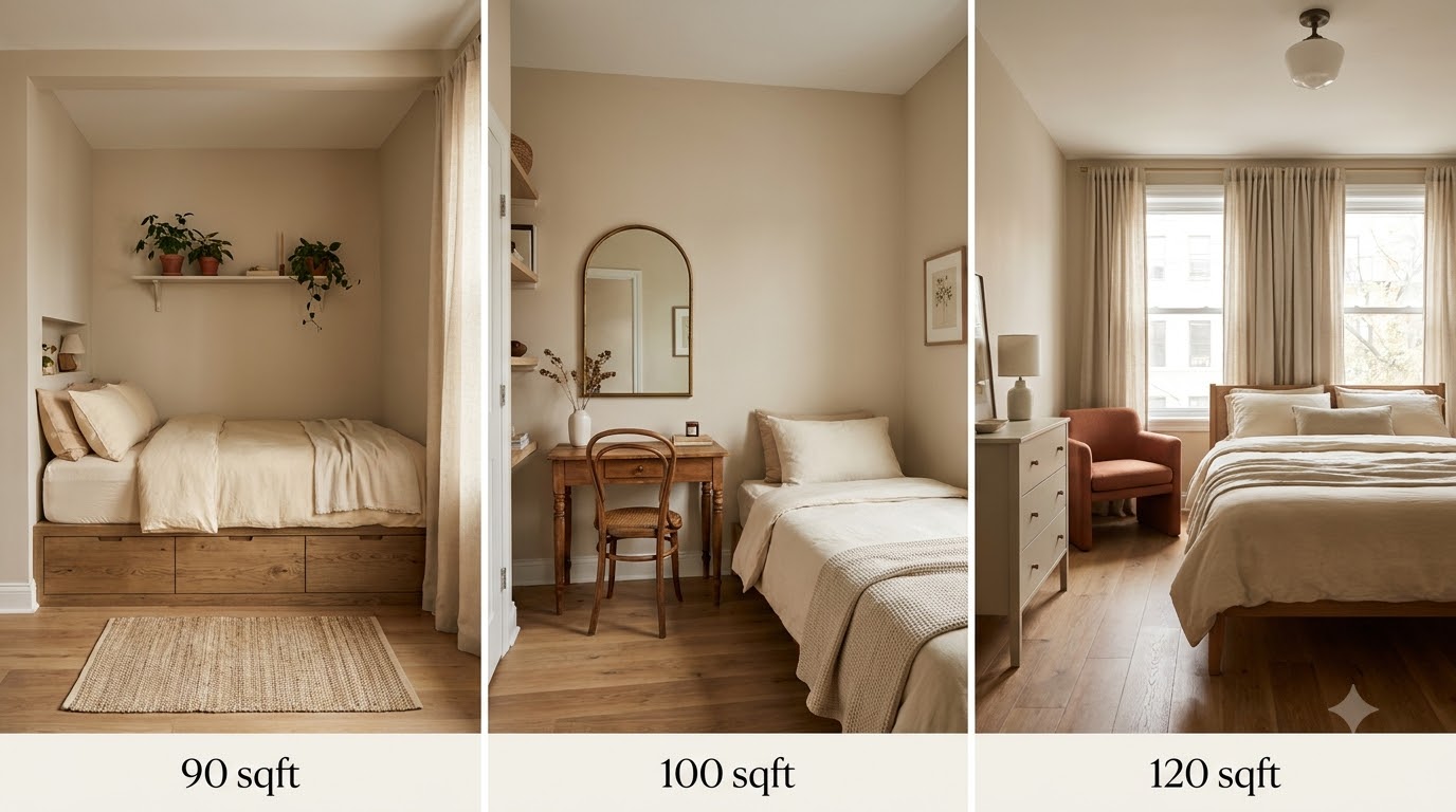 Layout Templates for 90 to 120 sqft Bedrooms — Small Bedroom Decor Ideas: 18 Tricks for Under 120 sqft