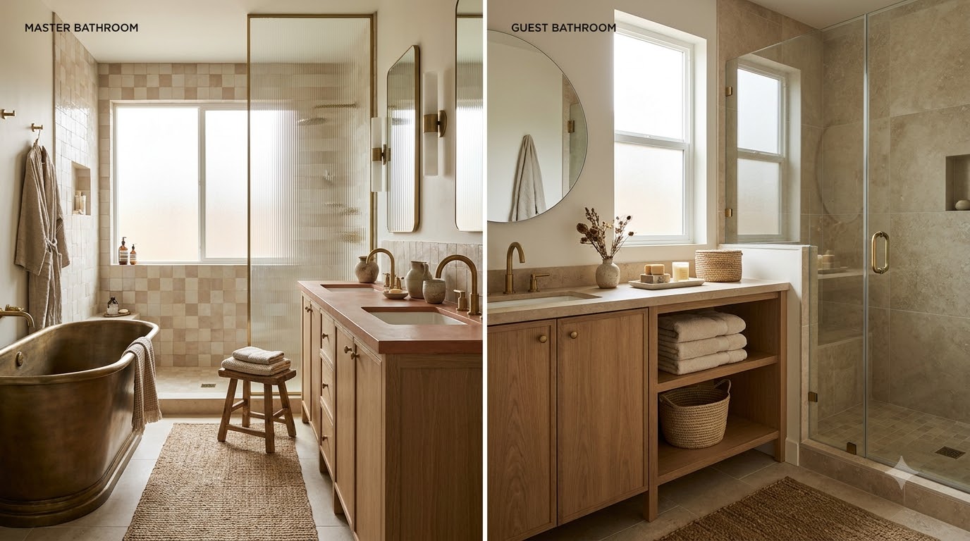 Aesthetic Strategy: How They Diverge — Master vs Guest Bathroom: How Decor Strategy Differs