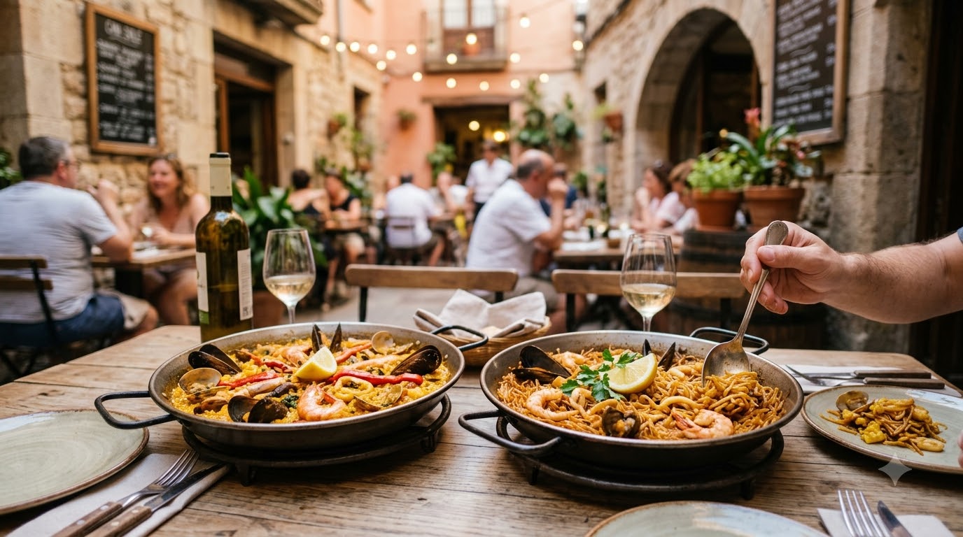 Where do you find the best seafood paella and fideua? in Barcelona, Spain