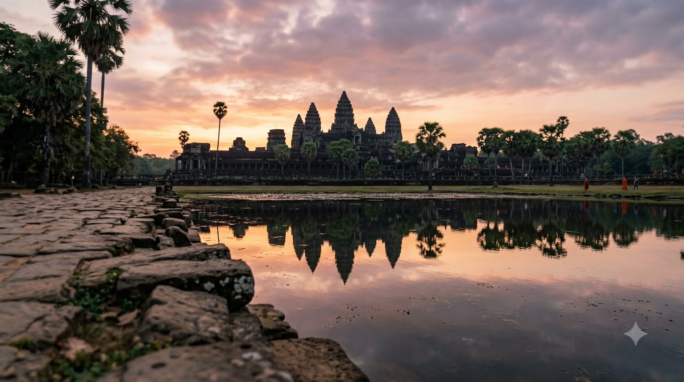 Where is the best photo spot? (Left reflection pond) Angkor Wat sunrise
