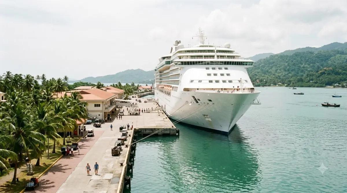 Cruise ship berthed at the Cartagena de Indias cruise terminal in Manga, Colombia