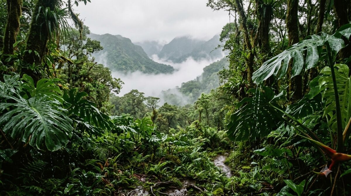 Rainforest in Costa Rica saturated with rain during the green season