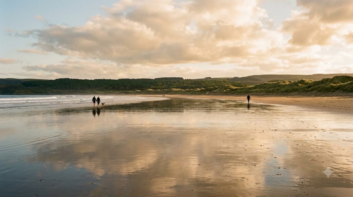 Playa Guiones in Nosara, a wide flat surf beach at low tide