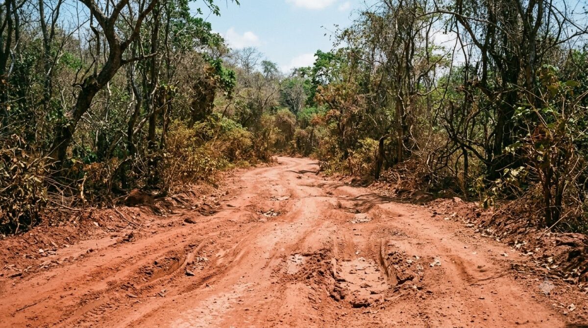 A rough red dirt road through dry tropical forest on the Nicoya Peninsula